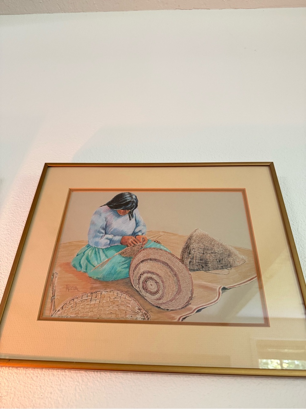 Tommie Moller Hand-Colored Serigraph Print "Basketmaker" Signed Framed Art VTG